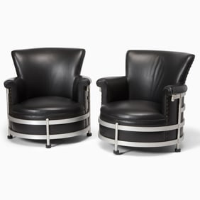 Pair of Warren McArthur Tubular Metal and Upholstered "Model 1080 Tulip" Armchairs