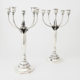 Pair of Georg Jensen Sterling Silver Five-Light Candelabra