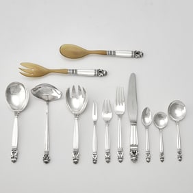 Georg Jensen Sterling Silver "Acorn" Pattern Flatware Service
