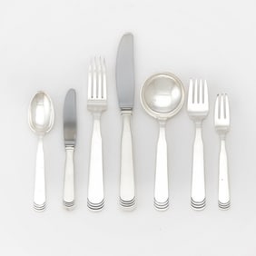 H. Nils for Hans Hansen Sterling Silver "Ripple" Pattern Flatware Service