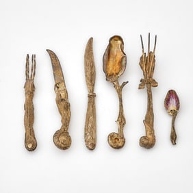 After Salvador Dali Silver Gilt and Enamel "Ménagère Mollusc" Pattern Flatware Place