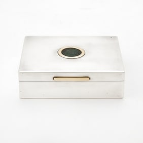 Bulgari Sterling Silver Cigarette Box Inset with Roman Coin