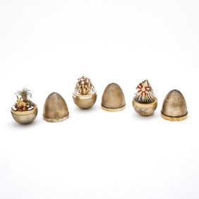 Three Stuart Devlin Sterling Silver Gilt Surprise Eggs