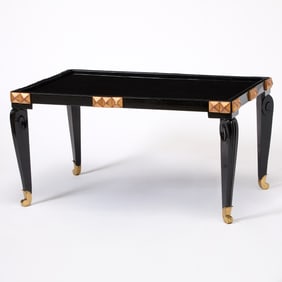 French Modernist Parcel Gilt and Black Lacquer Coffee Table