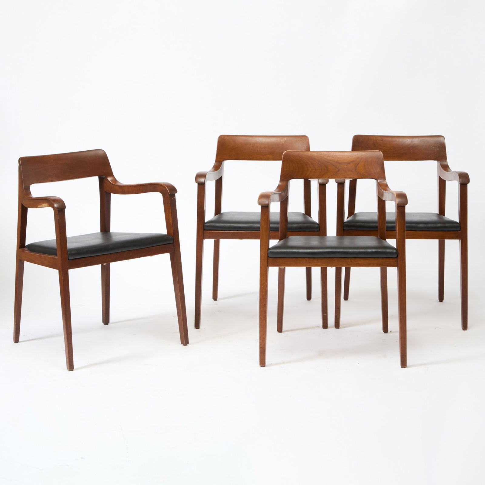 Set of Four Edward Wormley for Dunbar Upholstered Walnut "Model 4797A Riemerschmid" Armchairs (1 of 6)