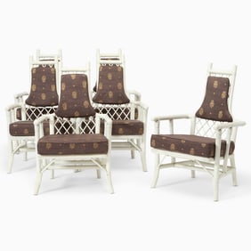 Set of Six Henry Olko for Willow & Reed White Painted Bamboo Dining Armchairs