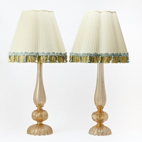 Pair of Archimede Seguso Murano Blown Glass Table Lamps