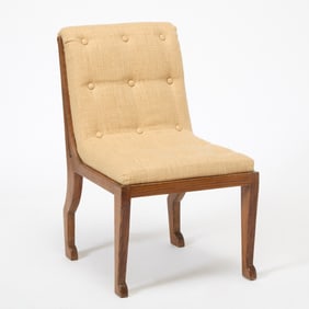 Marc Du Plantier Upholstered Limed Oak "Egyptian" Side Chair