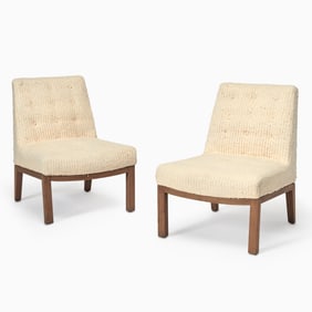 Pair of Dunbar Upholstered Walnut Slipper Chairs