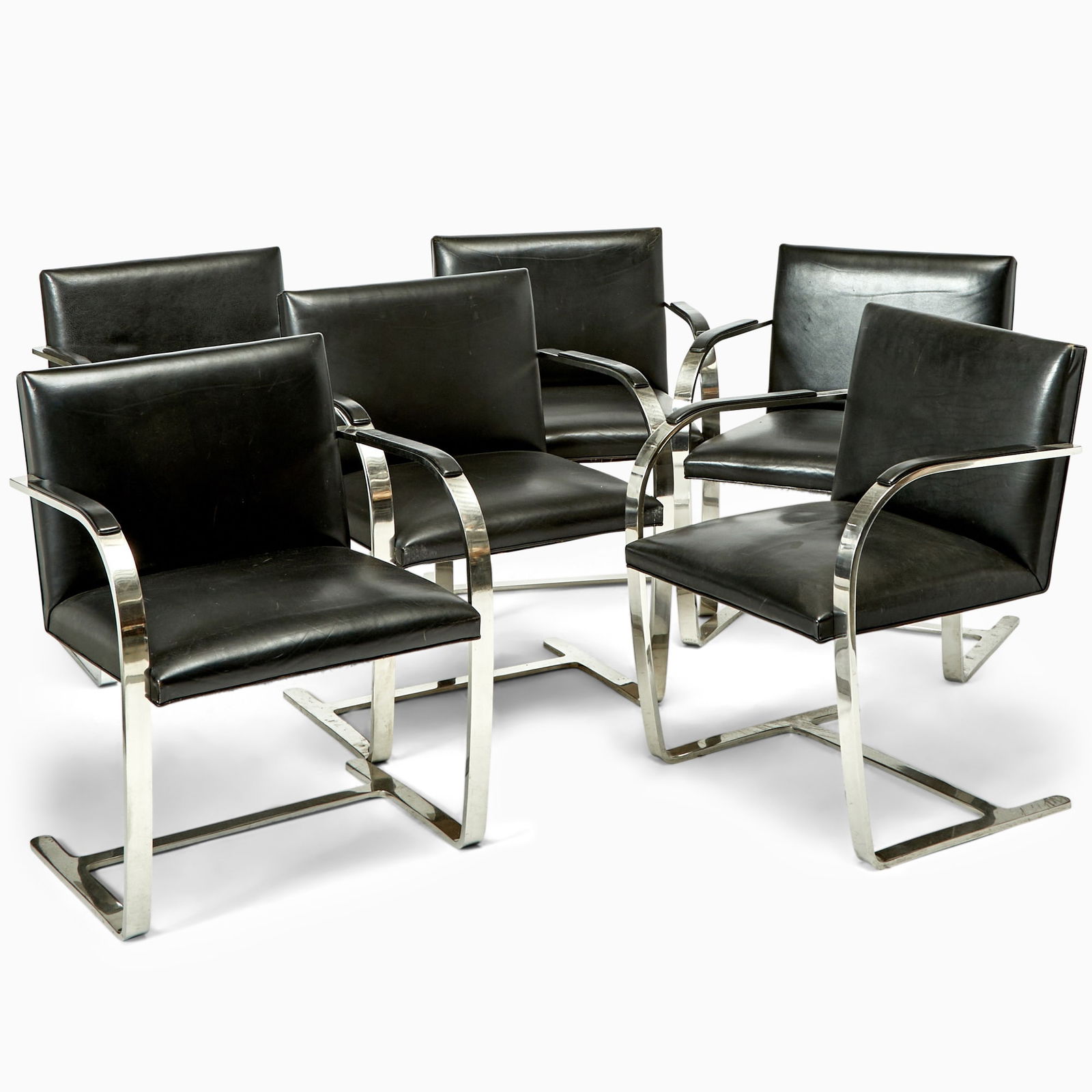 Set of Six Chromed Metal and Upholstered “Brno” Style Side Chairs (1 of 3)