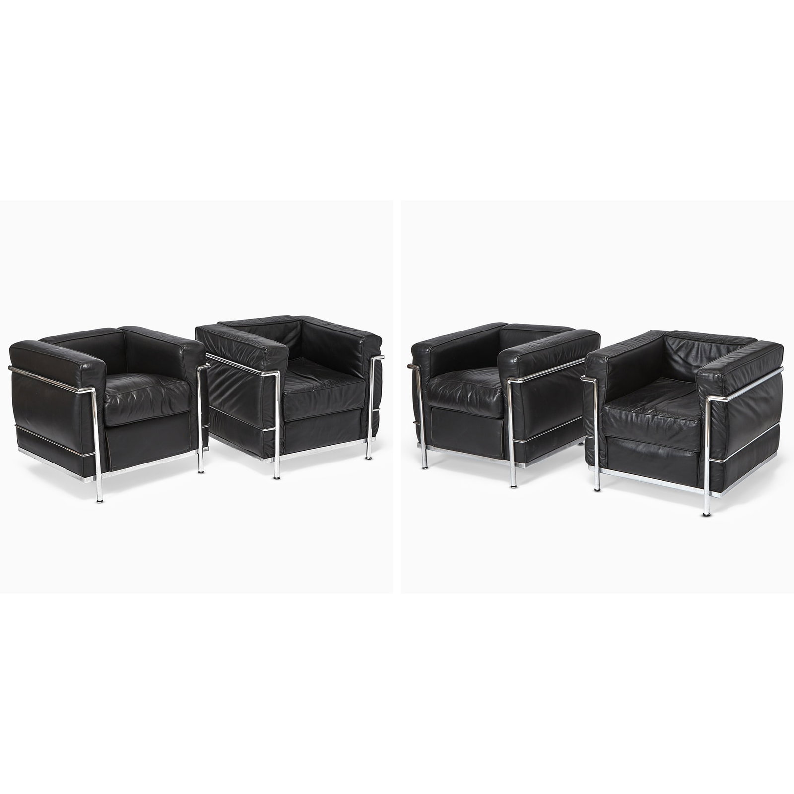 Set of Four Le Corbusier for Cassina Steel and Leather Upholstered “LC2” Armchairs (1 of 7)