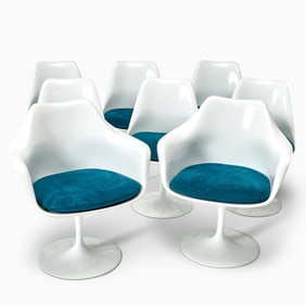 Set of Eight Eero Saarinen Enameled Aluminum and Upholstered "Tulip" Dining Chairs