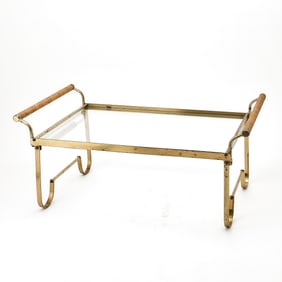 Carl Aubuck Brass, Glass and Cane Tray Table