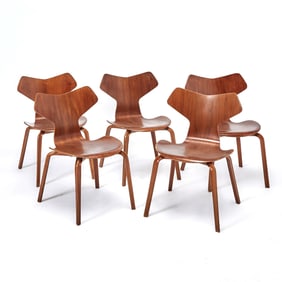 Set of Five Arne Jacobsen for Fritz Hansen Bentwood "Grand Prix" Side Chairs