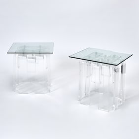 Pair of Acrylic and Glass Occasional Tables