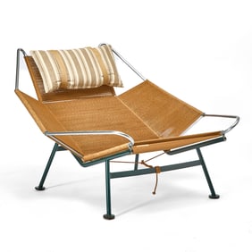 Hans Wegner Enameled and Chromed Metal, and Flagline “Flag Halyard” Lounge Chair