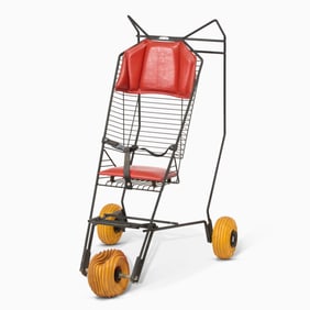 French Metal, Rubber and Upholstered Child's Stroller