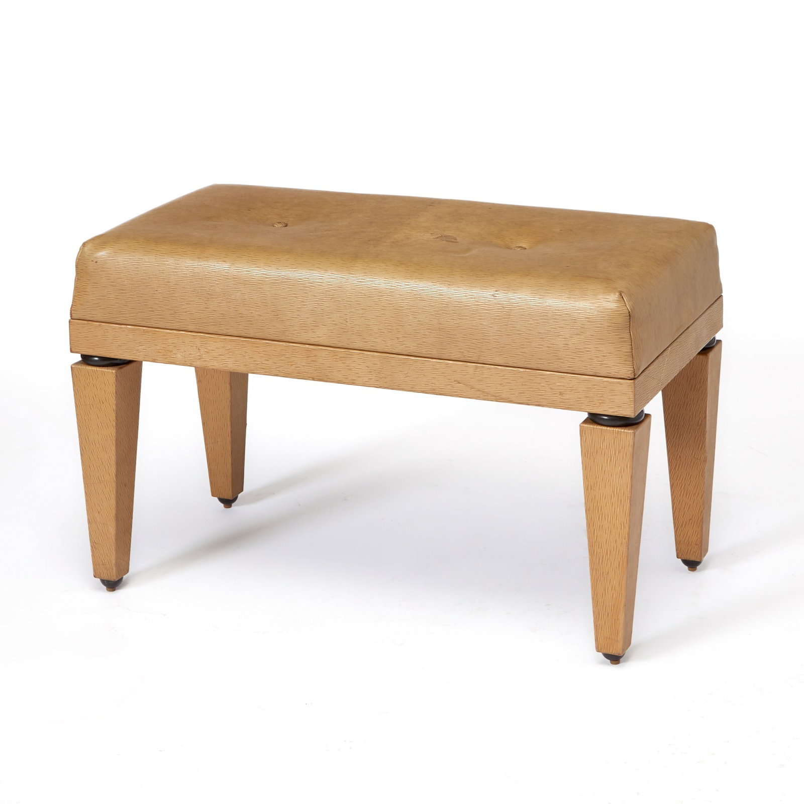 Karl Springer Upholstered Textured Wood "Dorchester" Bench: 1990s Height 22 inches, length 36 inches, depth 18 inches.