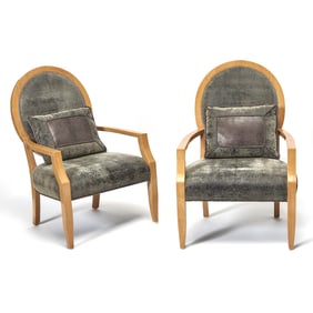 Pair of J. Robert Scott Upholstered Fruitwood Armchairs