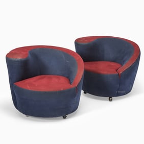Pair of Vladimir Kagan Upholstered “Corkscrew” Armchairs