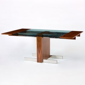 Vladimir Kagan Walnut, Aluminum and Glass "Model 6705" Dining Table