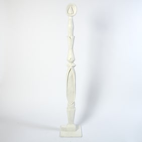 Cubist White Painted Carved Wood Double-Sided Sculpture