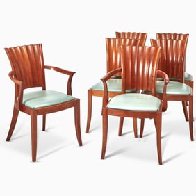 Set of Six Thomas Moser Upholstered Cherry “Aria” Dining Chairs
