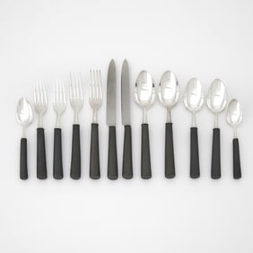 Muriel Grateau Silver-Plated and Porcelain Flatware Service