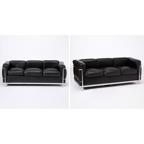Pair of Le Corbusier for Cassina Steel and Leather Upholstered “LC2” Sofas