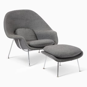 Eero Saarinen Metal and Upholstered “Womb” Lounge Chair and Ottoman