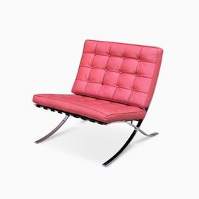 Upholstered and Chromed Metal "Barcelona" Style Lounge Chair