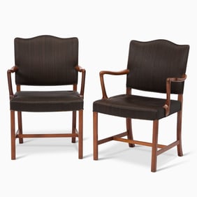 Pair of Ole Wanscher Upholstered Mahogany Armchairs