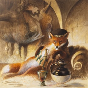 Original watercolor of Reynard the Fox by Alain Vaes