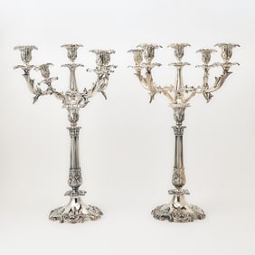 Pair of Victorian Silver Plated Five Light Candelabra