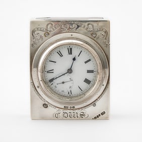George IV Sterling Silver Mounted Walnut Desk Clock