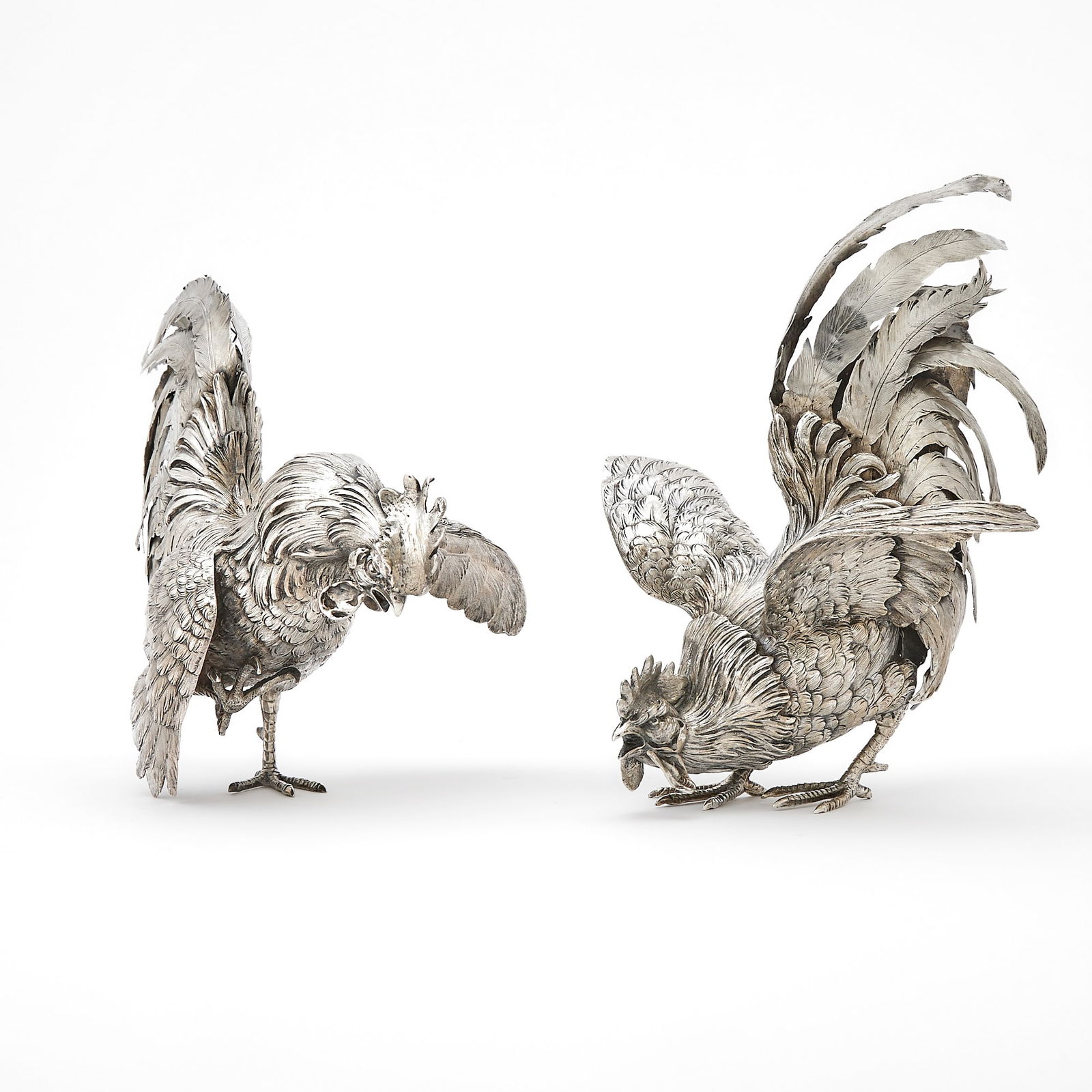 Pair of Continental Silver Figures of Fighting Cocks (1 of 6)