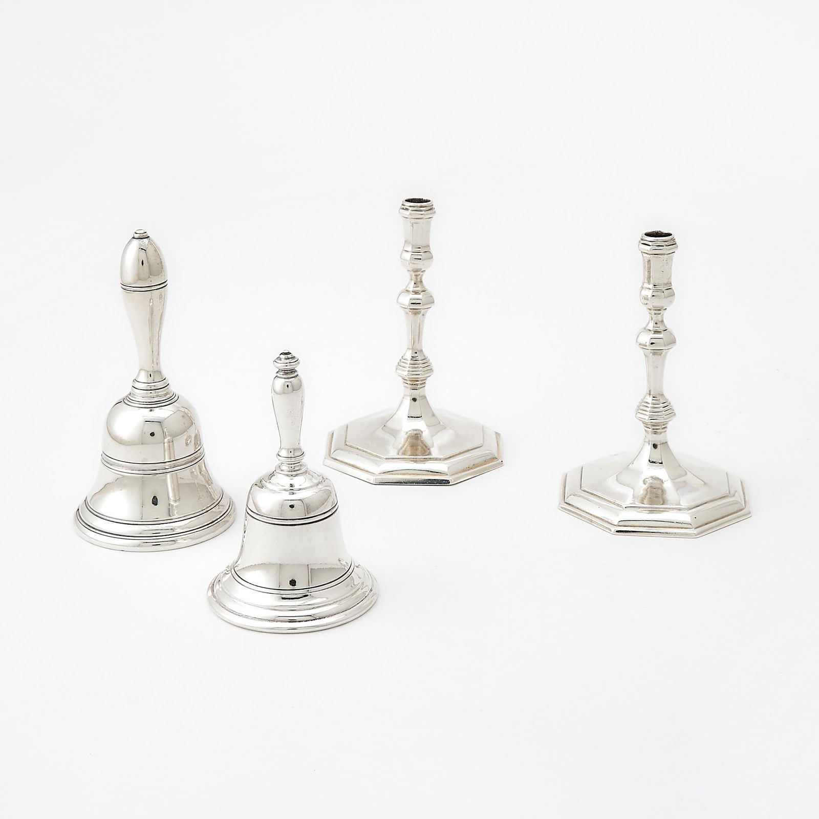 Pair of English Sterling Silver Tapersticks and Two Tiffany & Co. Sterling Silver Table Bells (1 of 4)
