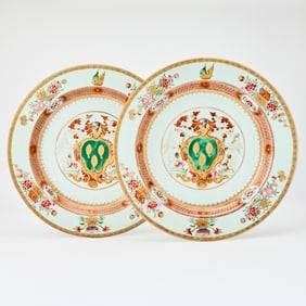 Pair of Chinese Export Armorial Porcelain Chargers