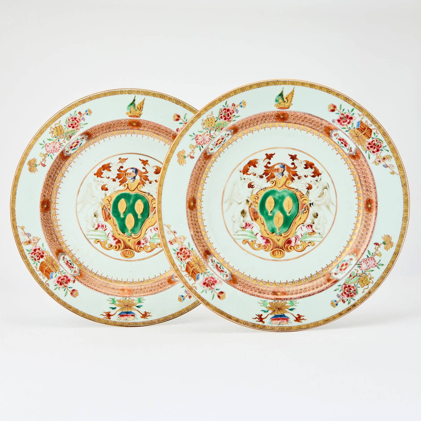 Pair of Chinese Export Armorial Porcelain Chargers