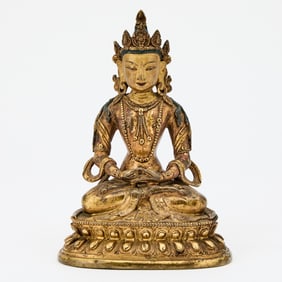 Sino-Tibetan Gilt Bronze Figure of Amitayus