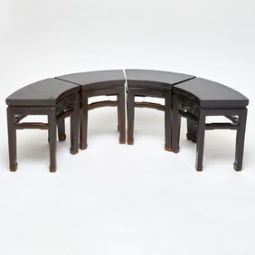 Set of Four Chinese Black Lacquered Softwood Stools