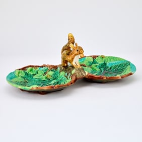 George Jones Majolica Squirrel Handled Server
