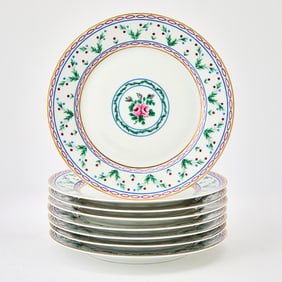 Set of Eight Bernardaud Porcelain "Pompadour" Pattern Dessert Plates