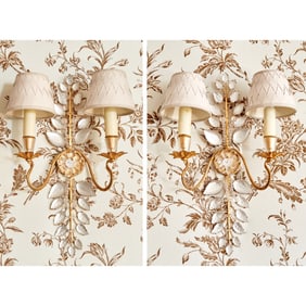 Pair of Baguès Style Cut Glass-Mounted Gilt-Metal Two-Branch Wall Lights