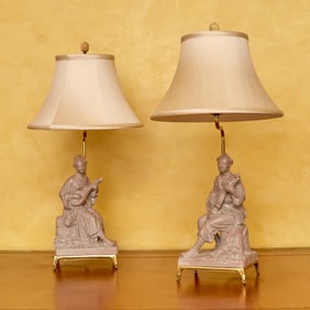 Pair of Terracotta Figures, mounted as Lamps