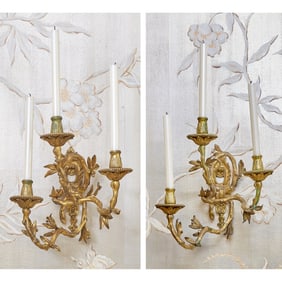Pair of Louis XV Style Gilt Bronze Three Light Wall Lights