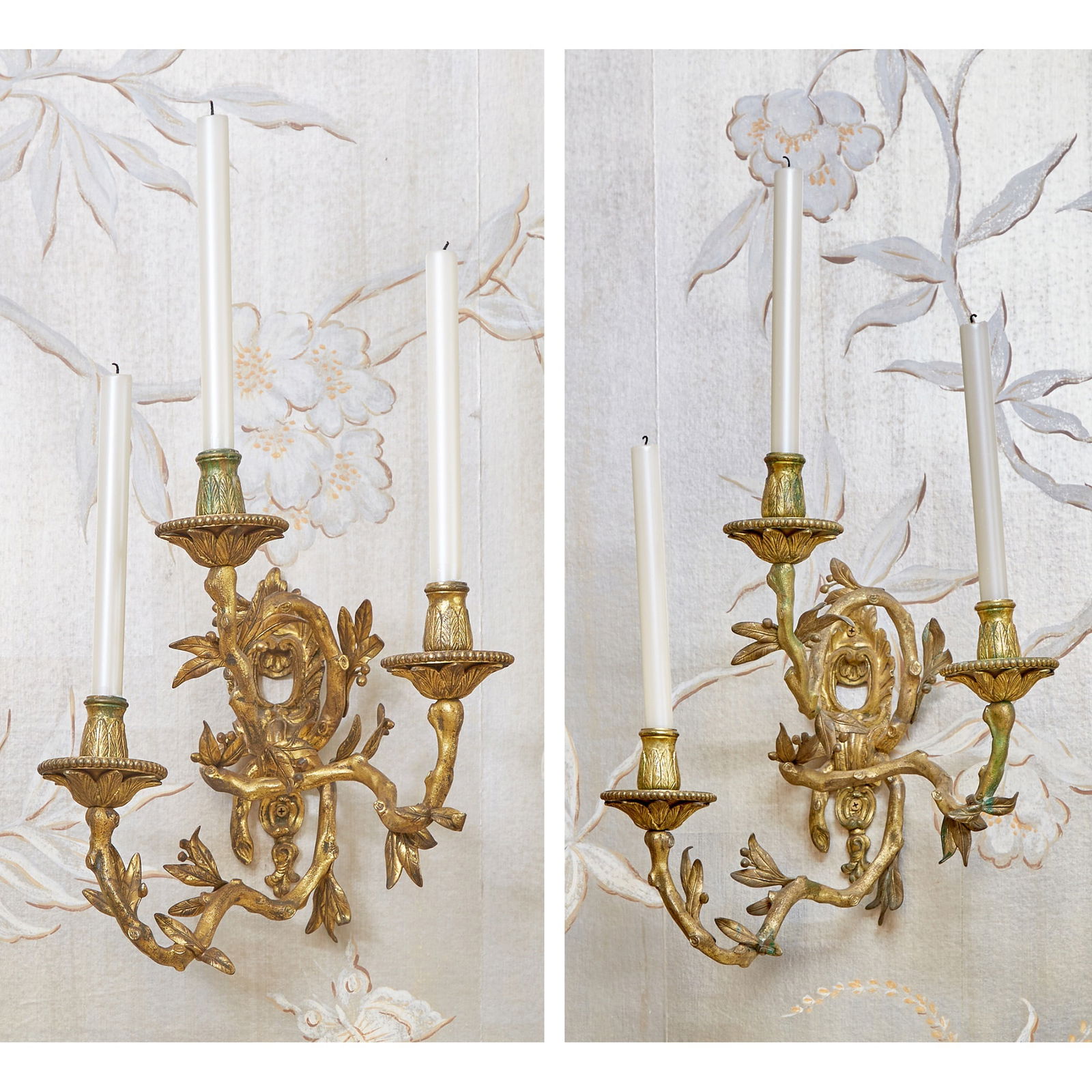 Pair of Louis XV Style Gilt Bronze Three Light Wall Lights (1 of 4)