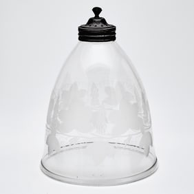 Patinated Metal-Mounted Etched Glass Hall Lantern