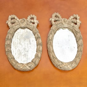 Pair of Louis XVI Style Carved Painted Wood Mirrors