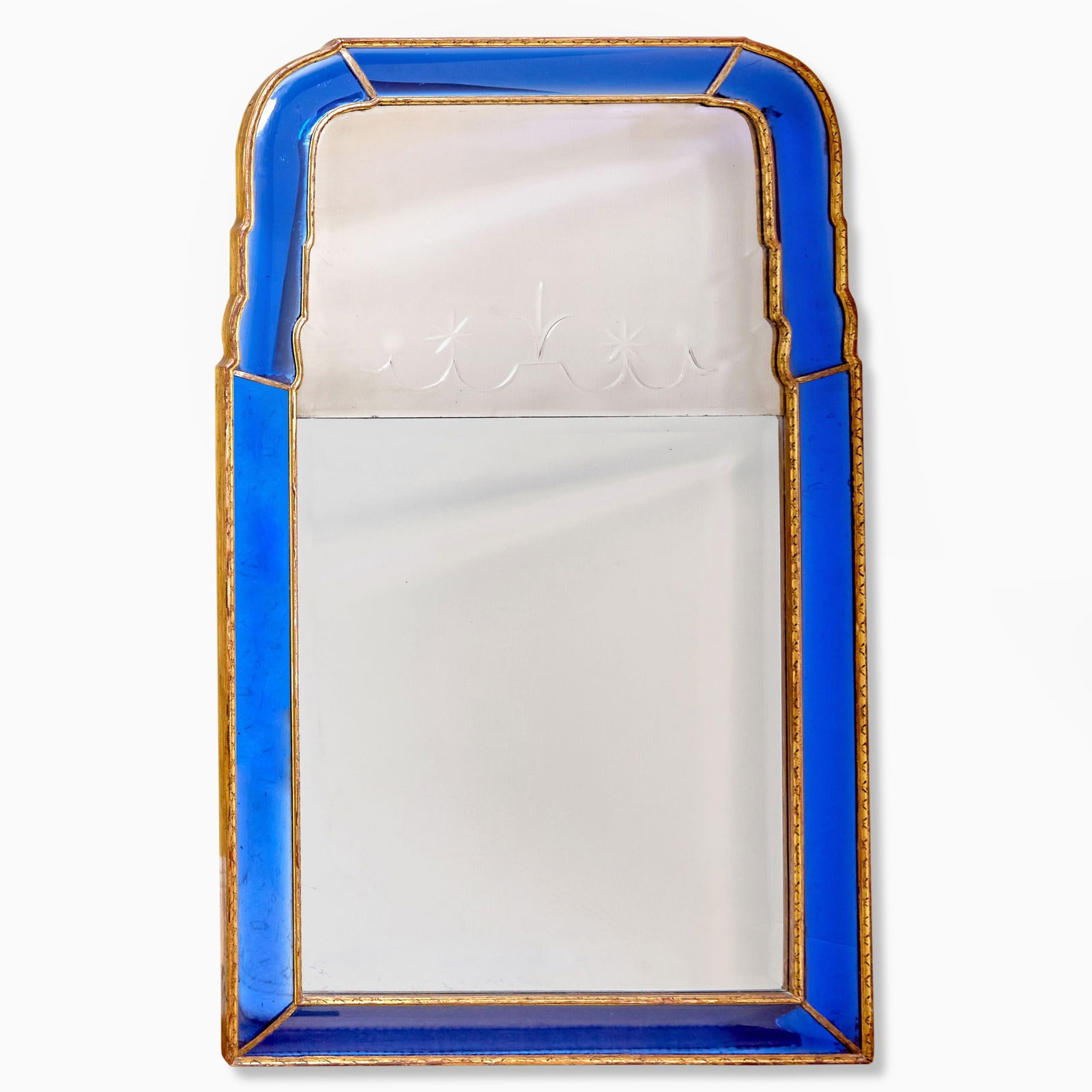 George II Style Cobalt Blue Glass and Parcel-Gilt Engraved Mirror (1 of 4)